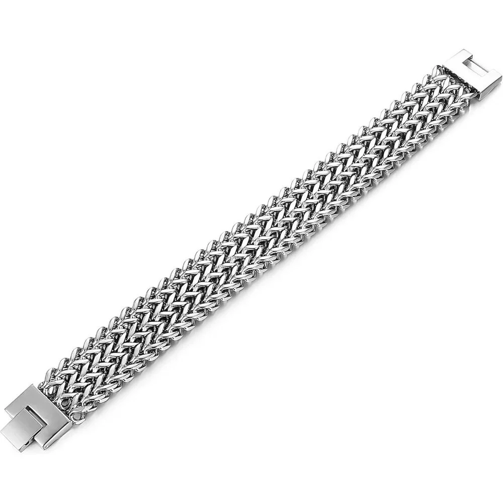 Men Silver Stainless Steel 19MM Cuban Curb Link Chain Rock Wristband Bracelets